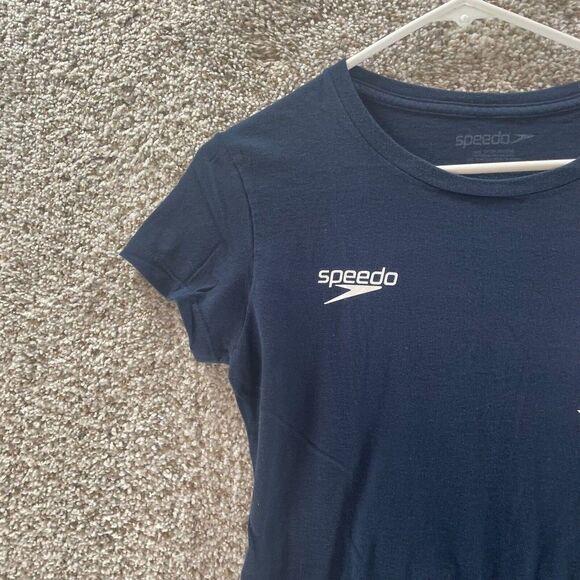 Speedo Shirt Womens Large Blue USA Swimming Kate Ziegler Cotton Casual Logo Crew - Picture 5 of 13